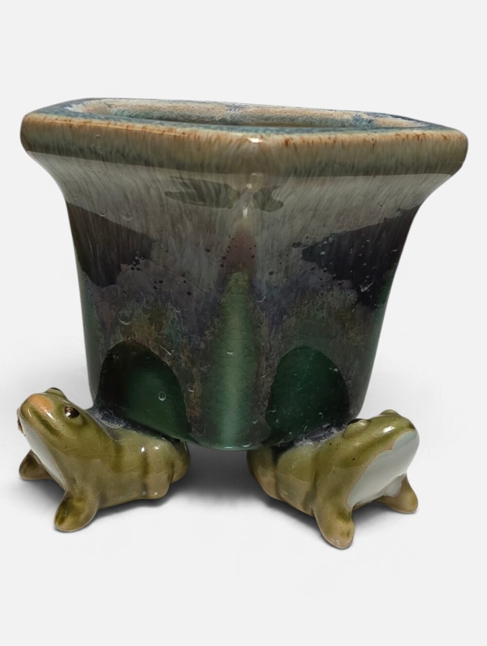 Art Pottery Frog Majolica Footed Planter Vase Bowl
